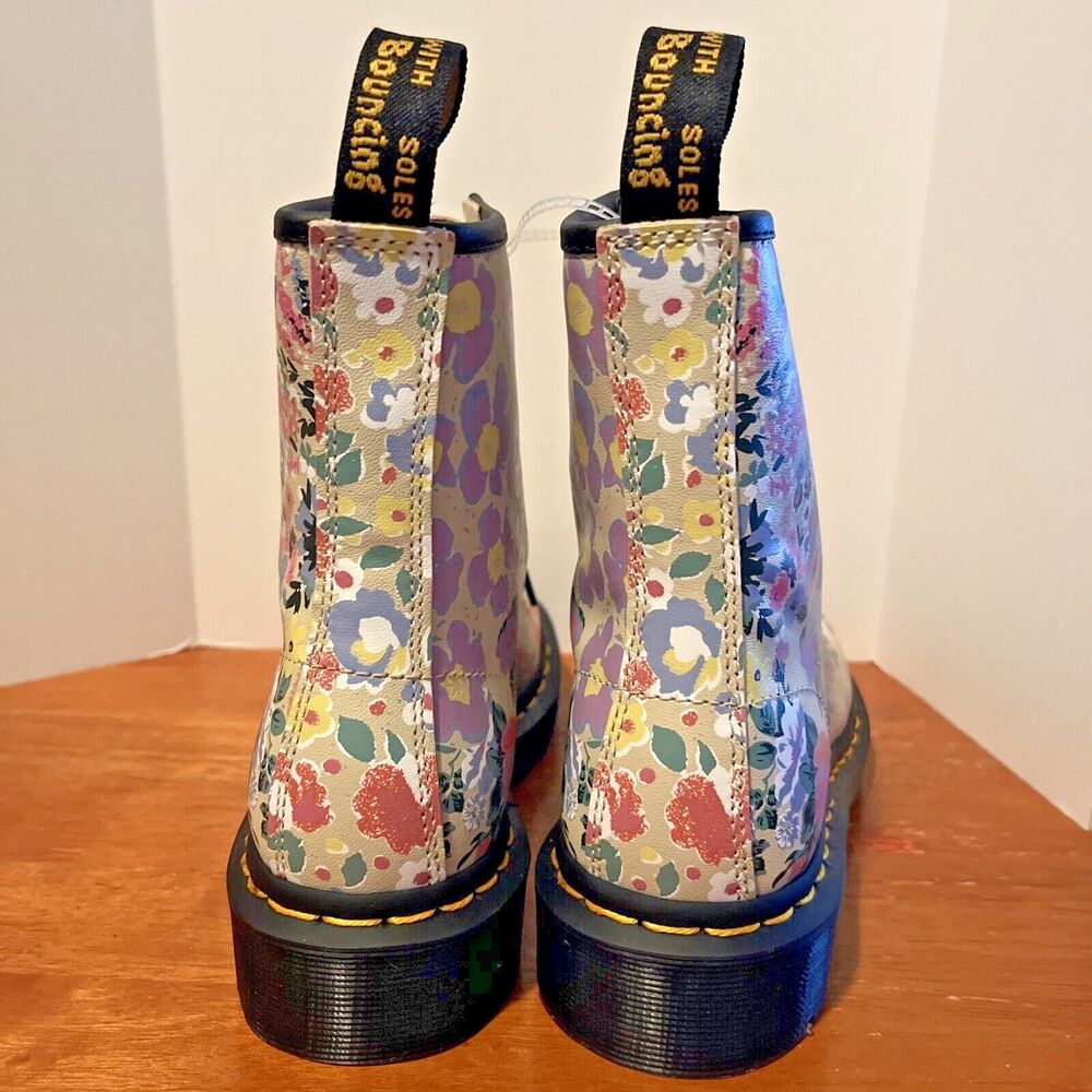 Dr Martens Floral Mash Up Backhand Leather Womens 6 Boots 1460‎ Parchment Beige - Picture 4 of 9